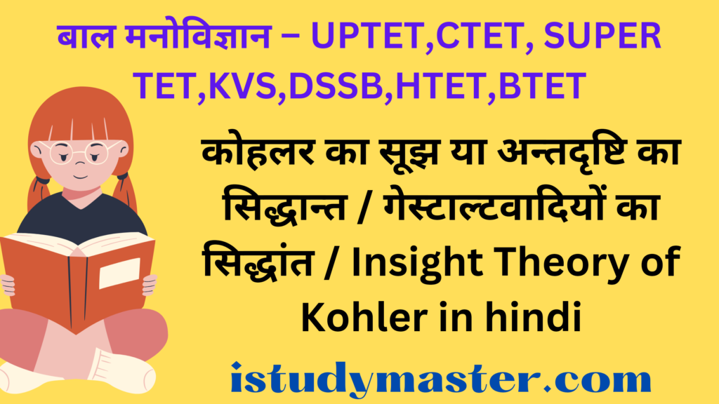 कोहलर का सूझ या अन्तदृष्टि का सिद्धान्त / गेस्टाल्टवादियों का सिद्धांत / Insight Theory of Kohler in hindi
